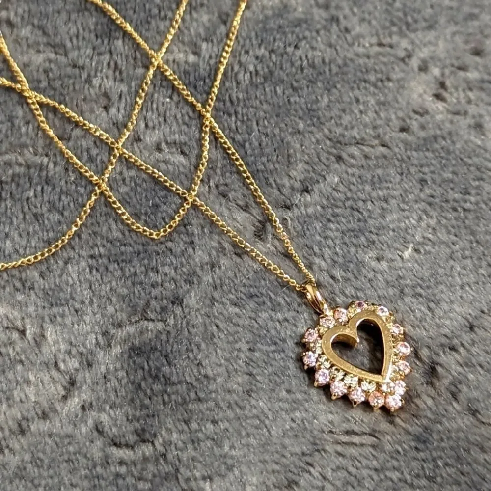 Heart Shaped Pendant w/ Clear & Pale Pink CZ's - Gold over Sterling Silver